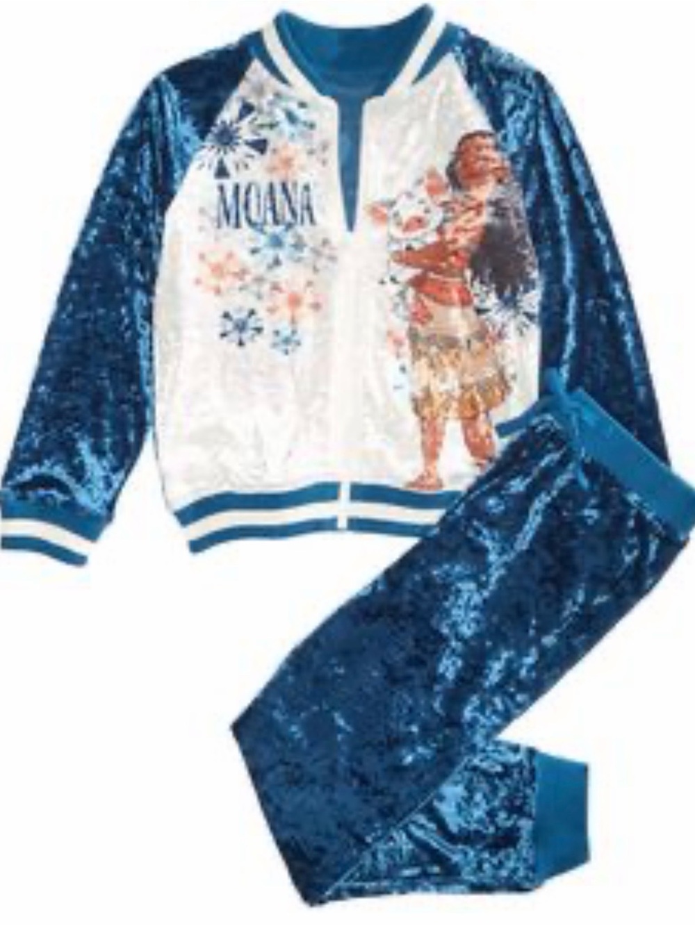 Moana Disney Girls Blue Crushed Velvet Jacket and Pants Set